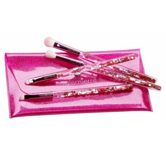 glamierre Other - PINK Glitter Hearts Makeup Brush Set with Case NEW!